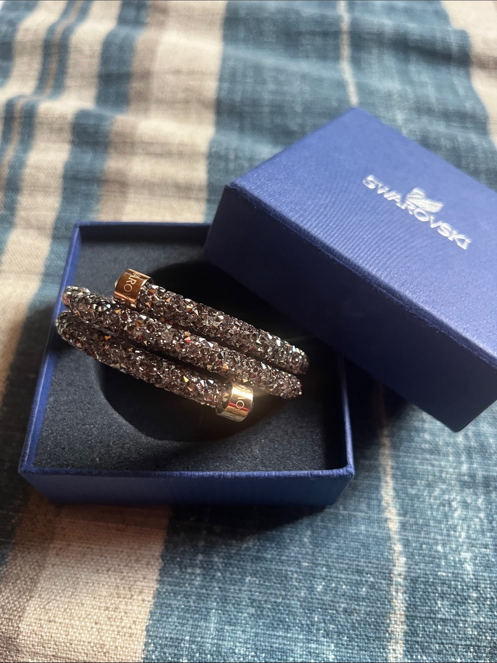 Swarovski Sparkling Gray Crystal Coil Bracelet with Gold Accents